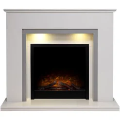 Acantha Allnatt White & Grey Marble Fireplace With Ontario Black Electric Fire, 48 Inch