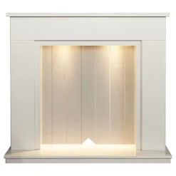 Acantha Larissa White & Grey Marble Stove Fireplace With Downlights, 48 Inch