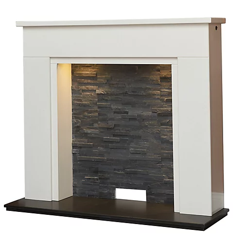Acantha Rimini White Marble Stove Fireplace With Downlights, 48 Inch 2 Acantha Rimini White Marble Stove Fireplace With Downlights, 48 Inch - Image 2