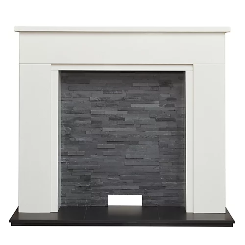 Acantha Rimini White Marble Stove Fireplace With Downlights, 48 Inch 3 Acantha Rimini White Marble Stove Fireplace With Downlights, 48 Inch - Image 3