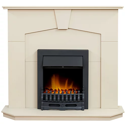 Adam Abbey Fireplace In Stone Effect With Blenheim Electric Fire In Black, 48 Inch 1 Adam Abbey Fireplace In Stone Effect With Blenheim Electric Fire In Black, 48 Inch