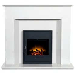 Adam Alora White Marble Fireplace With Downlights & Oslo Black Electric Fire, 48 Inch