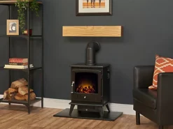 Adam Aviemore Electric Stove In Black With Angled Stove Pipe