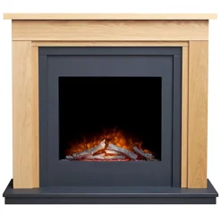 Adam Brentwood Electric Fireplace Suite In Oak & Charcoal Grey, 43 Inch