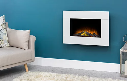 Adam Carina Electric Wall Mounted Fire With Logs & Remote Control In Pure White, 32 Inch 2 Adam Carina Electric Wall Mounted Fire With Logs & Remote Control In Pure White, 32 Inch - Image 2