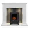 Adam Corinth Stove Fireplace In Pure White & Grey With Downlights & Bergen Electric Stove In Charcoal Grey, 48 Inch
