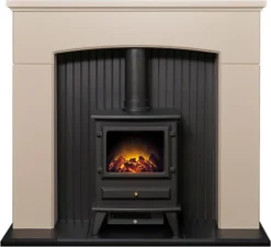 Adam Derwent Stove Fireplace In Cream & Black With Hudson Electric Stove In Black, 48 Inch