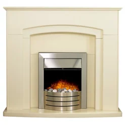 Adam Falmouth Fireplace In Cream With Downlights & Comet Electric Fire In Brushed Steel, 48 Inch