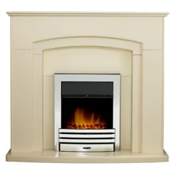 Adam Falmouth Fireplace In Cream With Downlights & Eclipse Electric Fire In Chrome, 48 Inch