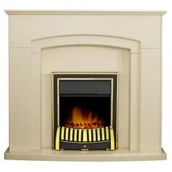 Adam Falmouth Fireplace In Cream With Downlights & Elan Electric Fire In Brass, 48 Inch