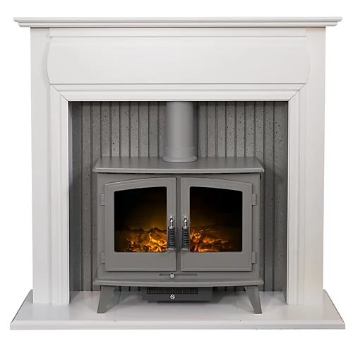 Adam Florence Stove Fireplace In Pure White With Woodhouse Electric Stove In Grey, 48 Inch 2 Adam Florence Stove Fireplace In Pure White With Woodhouse Electric Stove In Grey, 48 Inch - Image 2