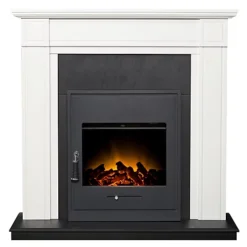 Adam Georgian Fireplace In Pure White & Black With Oslo Electric Inset Stove In Black, 39 Inch