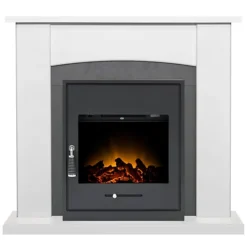 Adam Holden Fireplace In Pure White & Grey/White With Oslo Electric Inset Stove In Black, 39 Inch