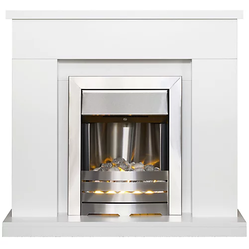 Adam Lomond Fireplace In Pure White With Helios Electric Fire In Brushed Steel, 39 Inch 1 Adam Lomond Fireplace In Pure White With Helios Electric Fire In Brushed Steel, 39 Inch