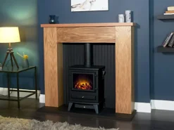 Adam New England Stove Fireplace In Oak & Black, 48 Inch