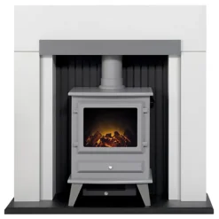 Adam Salzburg In Pure White & Grey With Hudson Electric Stove In Grey, 39 Inch