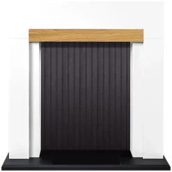 Adam Salzburg Stove Fireplace In Pure White With Oak Beam, 39 Inch