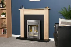 Adam Southwold Fireplace In Oak & Black With Helios Electric Fire In Brushed Steel, 43 Inch