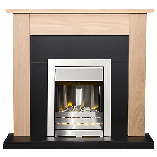 Adam Southwold Fireplace In Oak & Black With Helios Electric Fire In Brushed Steel, 43 Inch 3 Adam Southwold Fireplace In Oak & Black With Helios Electric Fire In Brushed Steel, 43 Inch - Image 3