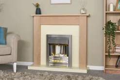 Adam Southwold Fireplace In Oak & Cream With Helios Electric Fire In Brushed Steel, 43 Inch