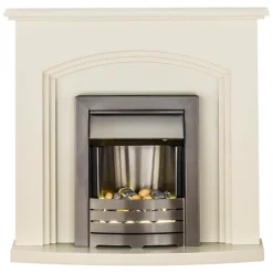 Adam Truro Fireplace In Cream With Helios Electric Fire In Brushed Steel, 41 Inch
