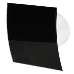 Awenta 100mm Humidity Sensor Extractor Fan Shiny Black Glass Front Panel ESCUDO Wall Ceiling Ventilation