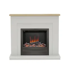 Be Modern Alder Light Grey & Oak Electric Fire Suite