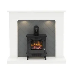 Be Modern Fontwell White Marble & Grey Herringbone Effect Electric Stove Suite With Lights