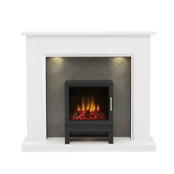 Be Modern Nightingale White, Grey & Black Textured Stone Effect Electric Stove Suite