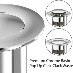 BELOFAY Pop Up Basin Waste Slotted Click Clack Bathroom Sink Plug In Chrome Finish - Modern Sink Waste Kit With Overflows -Diy belofay pop up basin waste slotted click clack bathroom sink plug in chrome finish modern sink waste kit with overflows5060946198037 03c MP