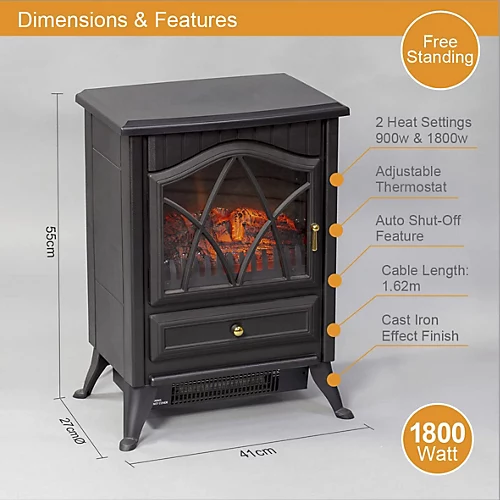 Benross 1800W Freestanding Electric Cast Iron Fireplace Stove Heater With Burning Flame Effect 2 Benross 1800W Freestanding Electric Cast Iron Fireplace Stove Heater With Burning Flame Effect - Image 2