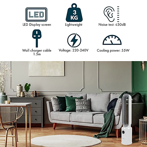 Bladeless Fan White & Grey With Digital Display And Remote Control 3 Bladeless Fan White & Grey With Digital Display And Remote Control - Image 3