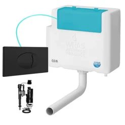 Bottom Entry Concealed Toilet Cistern WC With Dual Flush Matt Black Button Plate - Includes WRAS Internals & Pipe