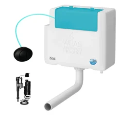 Bottom Entry Concealed Toilet Cistern WC With Dual Flush Oval Black Push Button - Includes WRAS Internals & Pipe