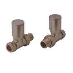 Brushed Bronze Straight Manual Radiator Valve & Lockshield X 1/2" (Dia) 15mm