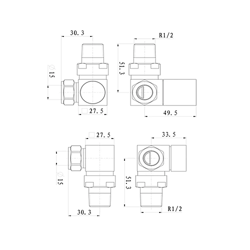 Chrome Square Corner Radiator Valves 2 Chrome Square Corner Radiator Valves - Image 2