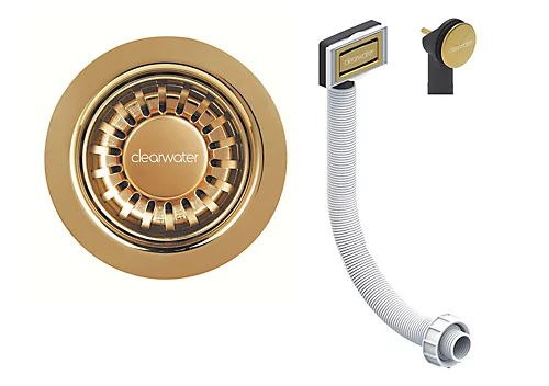 Clearwater Deco 90mm Kitchen Sink Basket Strainer & Overflow Waste Gold PVD - W90OG 1 Clearwater Deco 90mm Kitchen Sink Basket Strainer & Overflow Waste Gold PVD - W90OG