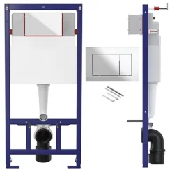 Concealed 1.12m Wall Hung Toilet Cistern Frame Adjustable WC Unit & Chrome Square Flush Plate