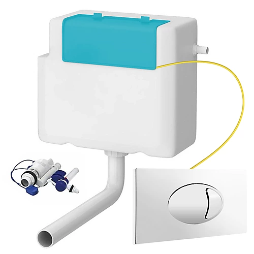 Concealed WC Toilet Cistern With Gloss Chrome Cable Flush Plate - Right Water Entry 1 Concealed WC Toilet Cistern With Gloss Chrome Cable Flush Plate - Right Water Entry