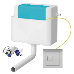 Concealed WC Toilet Cistern With Gloss Chrome Dual Flush Cable Button - Right Water Entry