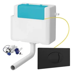 Concealed WC Toilet Cistern With Matt Black Cable Flush Plate - Right Water Entry