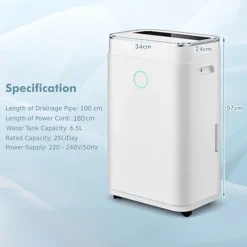 Costway 25L/Day Home Dehumidifier W/ Auto Drainage 24H Timer Overflow Protection Laundry Dehumidifier 6.5L Water Tank -Diy costway 25l day home dehumidifier w auto drainage 24h timer overflow protection laundry dehumidifier 6 5l water tank6085650679350 04c MP