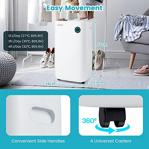 Costway 40L/Day Dehumidifier Electric Air De-Humidifier Portable Quiet Dehumidifier Home 2 Costway 40L/Day Dehumidifier Electric Air De-Humidifier Portable Quiet Dehumidifier Home - Image 2