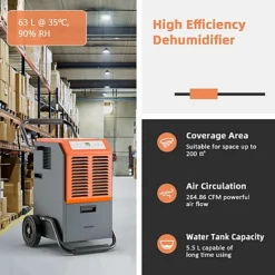 Costway 63L Commercial Dehumidifier Industrial Dehumidifier 5.5L Water Tank Portable -Diy costway 63l commercial dehumidifier industrial dehumidifier 5 5l water tank portable6085650679596 04c MP