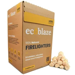 Ecoblaze Natural Firelighters 200 Box Wax Coated Instant Spruce Fire Starters