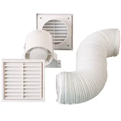 Everything Ventilation Bathroom Extractor Fan Kit With PVC Ducting & 2 Fixed Louver Grills With Electronic Timer
