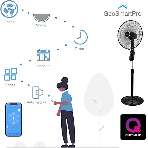 GeoSmartPro AirGo 16" Smart Pedestal Fan With App & Voice Control & Timer Settings 4 GeoSmartPro AirGo 16" Smart Pedestal Fan With App & Voice Control & Timer Settings - Image 4
