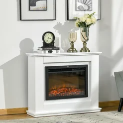 HOMCOM 1kW/2kW Electric Fireplace Suite With Remote Control Timer Safe Cut-Off