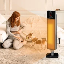 HOMCOM Ceramic Tower Heater W/ Remote Control, 8h Timer And Oscillation, Black