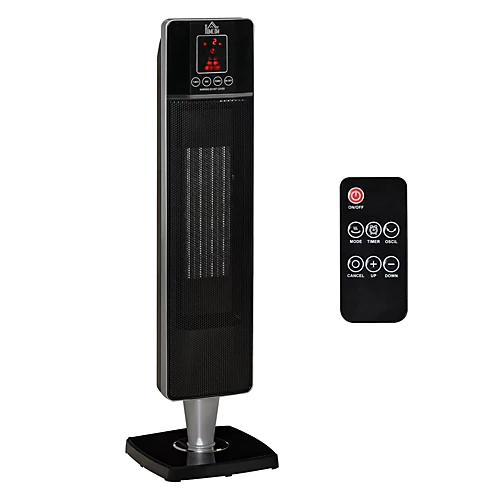 HOMCOM Ceramic Tower Heater W/ Remote Control, 8h Timer And Oscillation, Black 2 HOMCOM Ceramic Tower Heater W/ Remote Control, 8h Timer And Oscillation, Black - Image 2